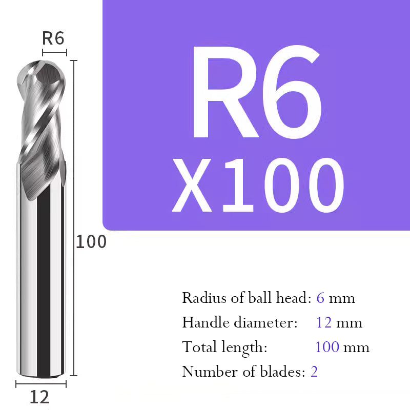 Tungsten Steel Ball End Mill for Aluminum Hard Alloy CNC Cutting Tool R Type Ball Head Milling Cutter